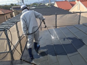 徳島　屋根塗装前　洗浄