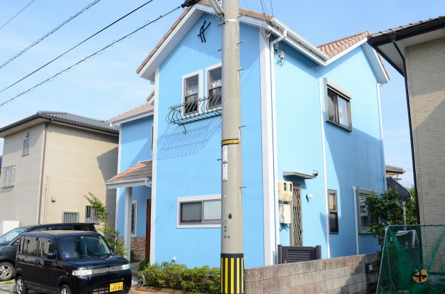 徳島県阿南市　外壁塗装　水色外壁