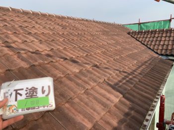 徳島県　藍住町　屋根塗装後　下塗り