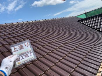 徳島県　藍住町　屋根塗装後　上塗り