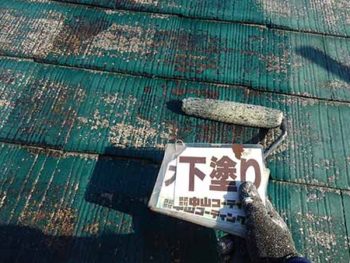 徳島県　大麻町　屋根塗装　下塗り