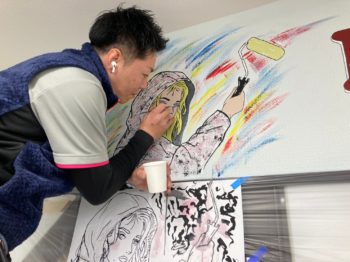 徳島　似顔絵　ペンキ　絵具