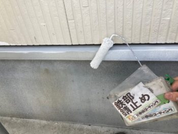 ケレン　アセトン清掃　リボール式防水1層目　リボール式防水2層目　リボール式防水3層目　材料　リボール式防水4層目　リボール式防水5層目　土台水切り塗装　シャッターBOX塗装　軒天塗装