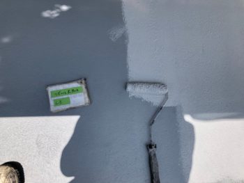 ケレン　材料　アセトン清掃　リボール式防水1層目　リボール式防水2層目　リボール式防水3層目　リボール式防水4層目　リボール式防水5層目　土台水切り塗装　シャッターBOX塗装　軒天塗装