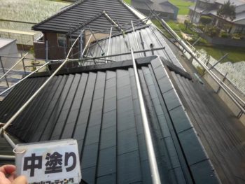 屋根　セメント瓦　塗装後　徳島