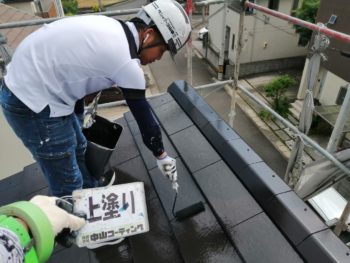 屋根　塗装　上塗り　徳島県　上八万
