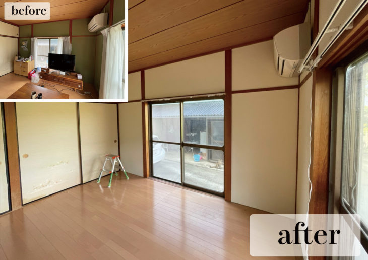  砂壁が見違えるほどに明るくなる塗装は淡彩色で広く　徳島県阿南市