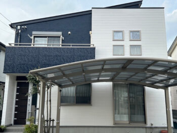 外壁三色から二色へ塗替え「徳島市西須賀町」濃紺色＆ホワイト