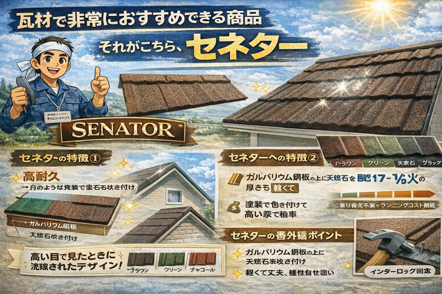 セネター屋根材って何？ガルバリウム×天然石の耐久性とメリットを解説【徳島】