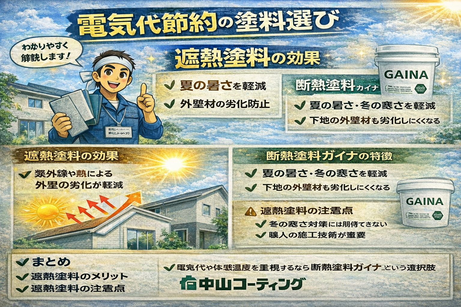 遮熱塗料は効果ない？メリット・デメリットと断熱塗料ガイナとの違いとは？