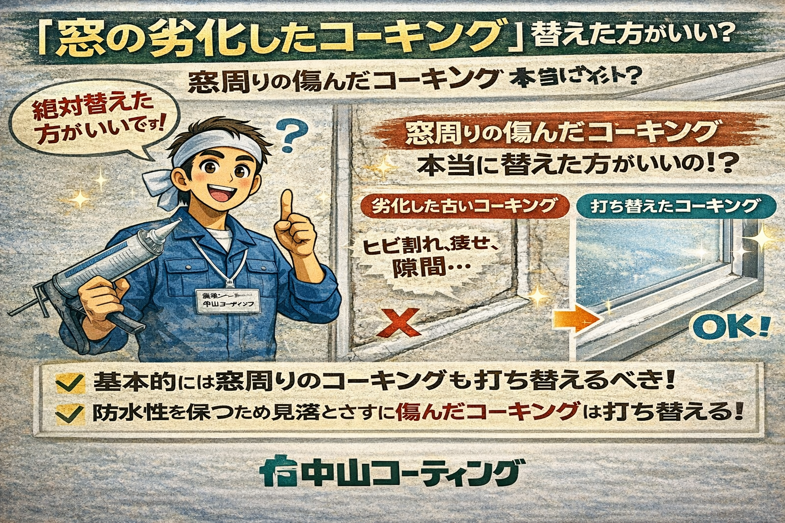 窓まわりのコーキングは打ち替えるべき？増し打ちとの違いと正しい判断基準とは？