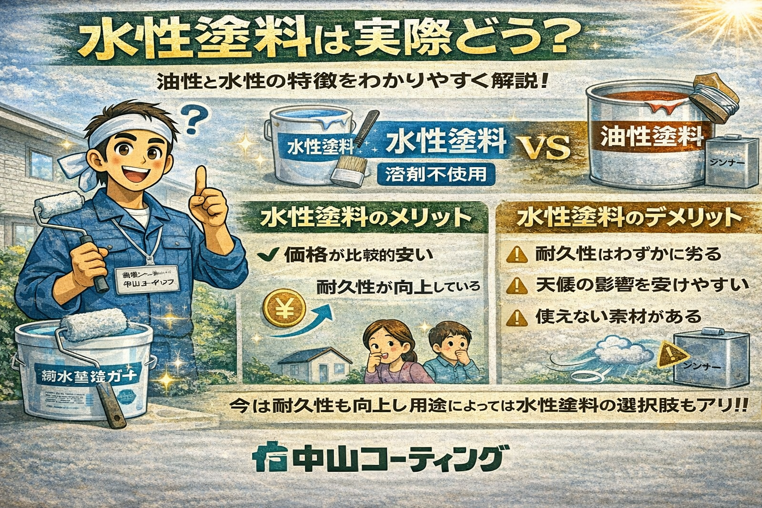 【水性塗料って本当に大丈夫？】油性(溶剤)との違い・メリット・デメリットを徹底解説