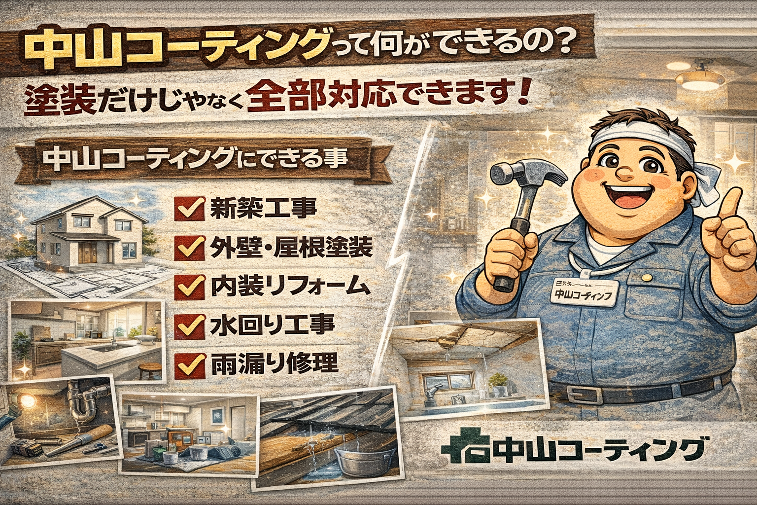 外壁塗装だけじゃない？中山コーティングの対応工事一覧｜新築・内装・水回り・雨漏り修理まで