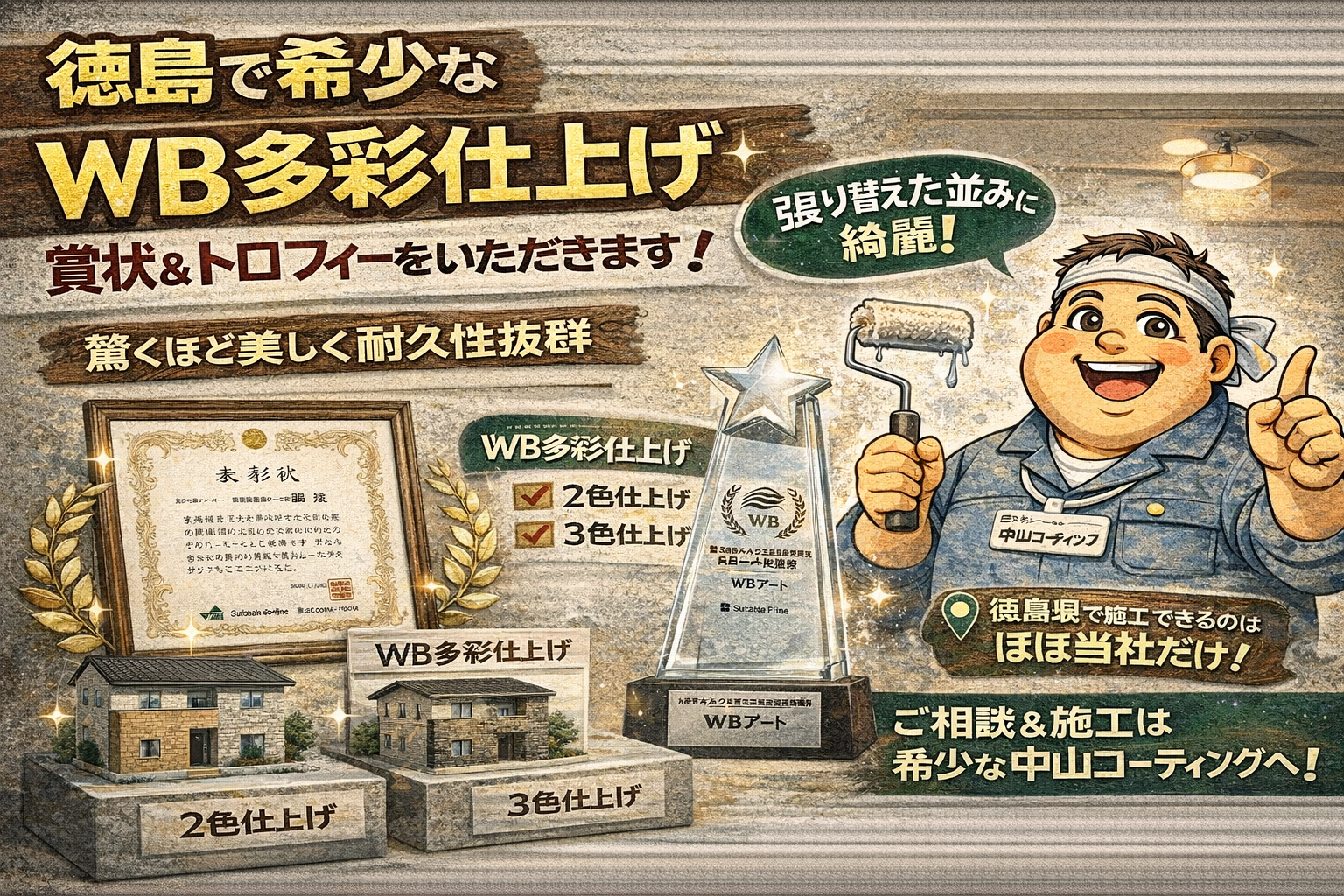 徳島で希少なWB多彩仕上げとは？賞状受賞の外壁塗装を徹底解説