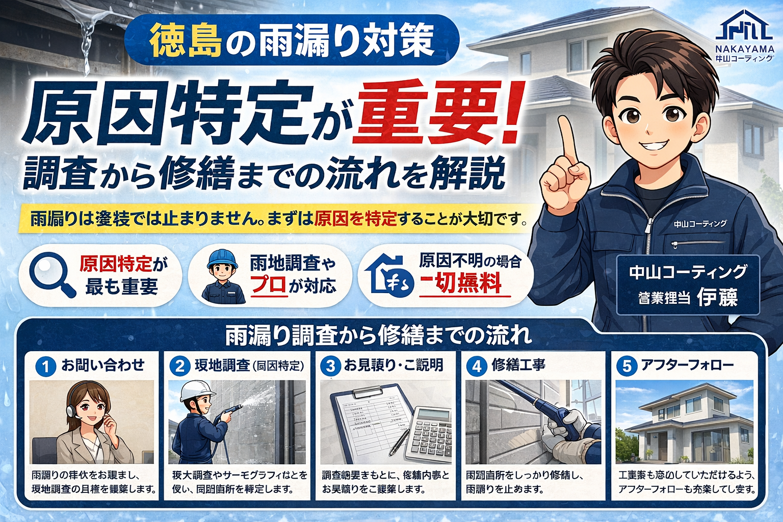 【徳島の雨漏り対策】原因特定が重要！調査から修繕までの流れを解説｜よくある質問　