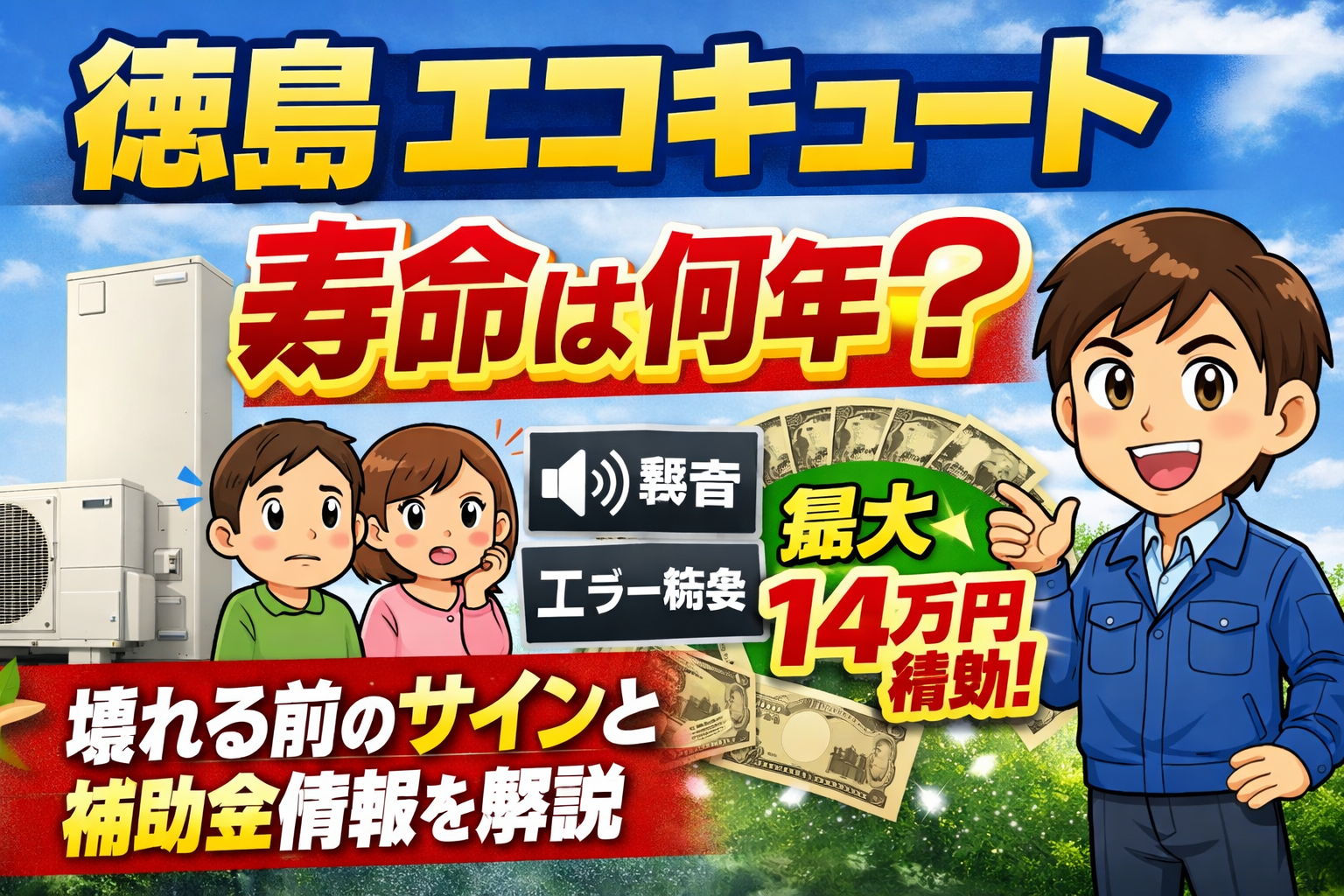 【徳島 エコキュート】寿命は何年？壊れる前のサインと補助金情報を解説