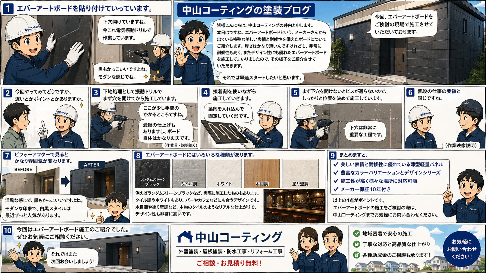 エバーアートボード施工事例と特徴解説｜振動ドリル施工・下地処理・デザイン性のポイント