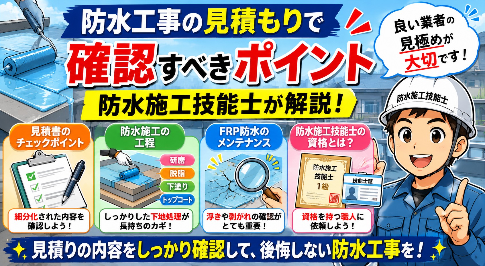 防水工事の見積もりで確認すべきポイント｜防水施工技能士が解説