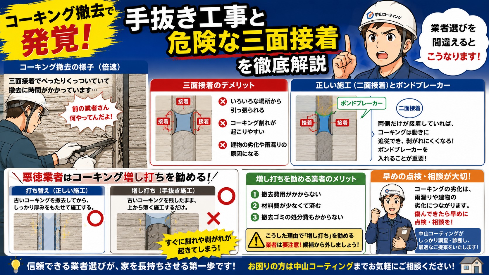 コーキング撤去で発覚！手抜き工事と危険な三面接着を徹底解説
