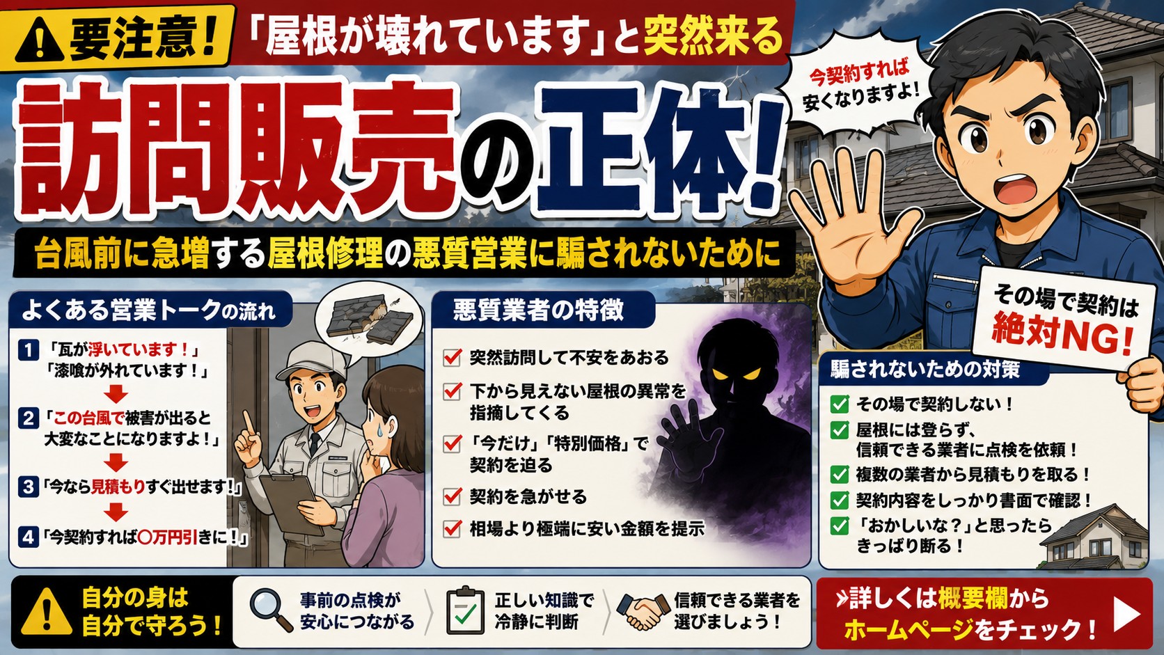 【要注意】「屋根が壊れています」と突然来る訪問販売の正体！