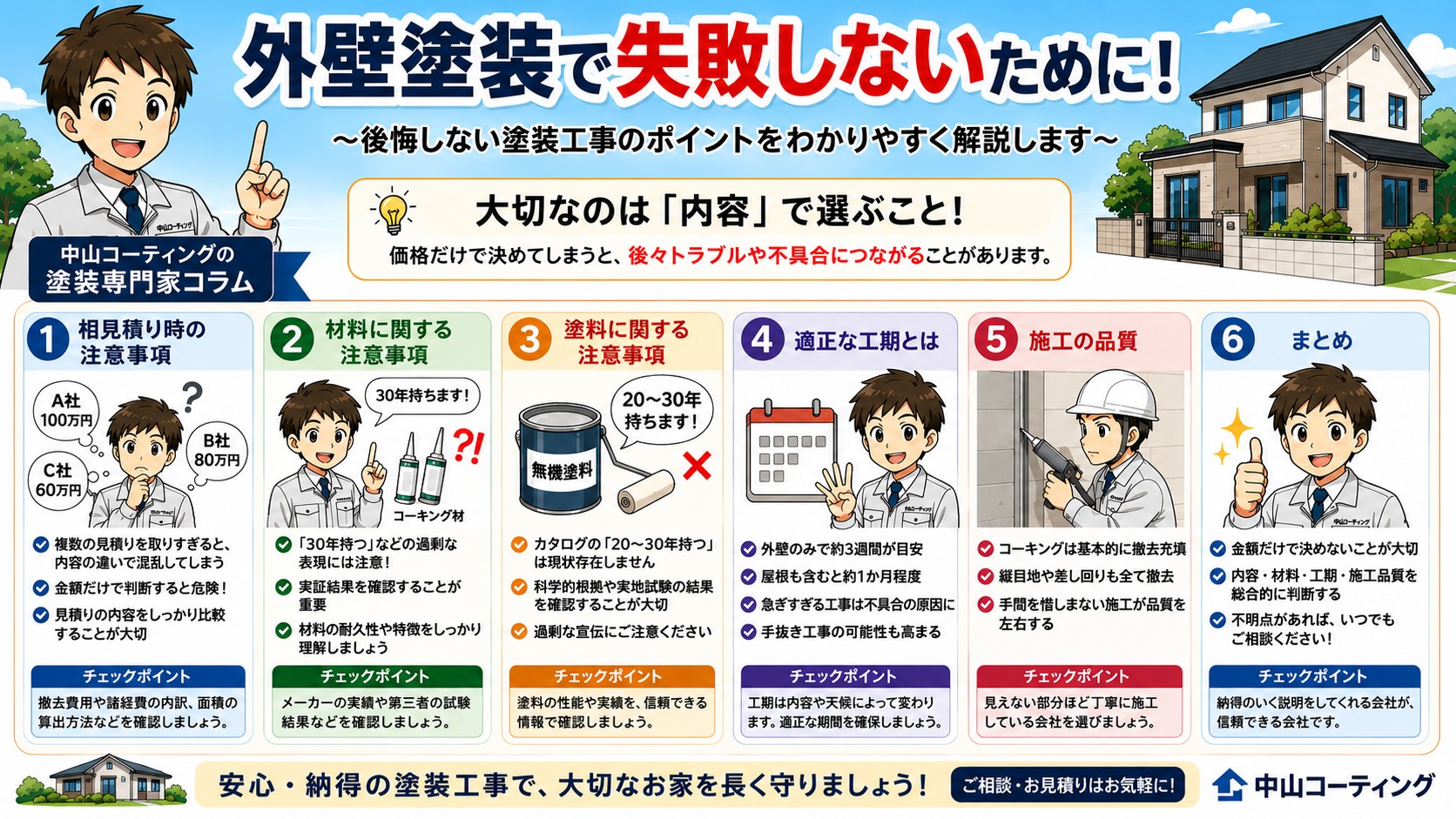 外壁塗装で失敗しないために！見積り・塗料・工期の正しい選び方