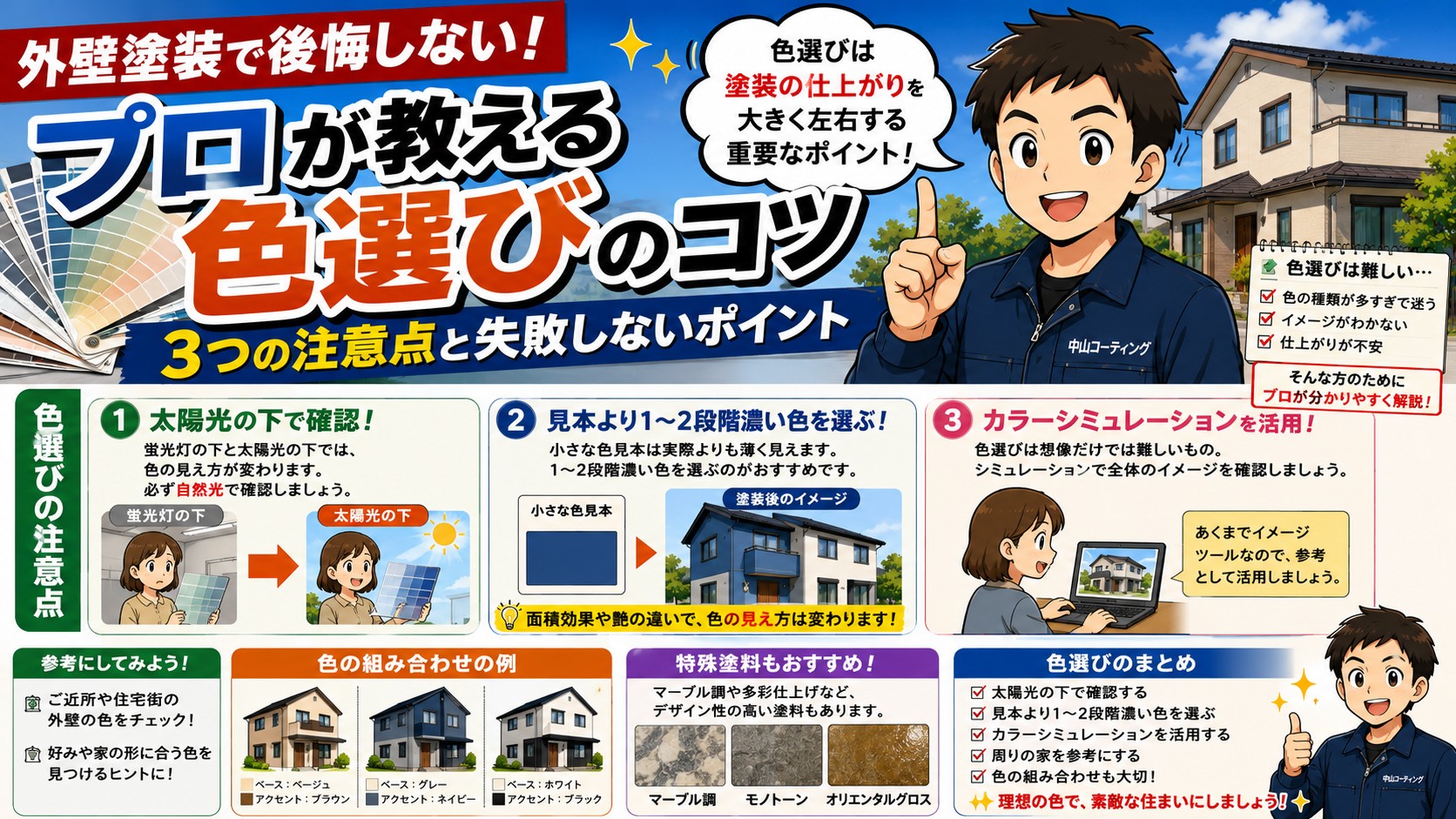 【外壁塗装】色選びで後悔しない！プロが教える3つの注意点と失敗しないコツ