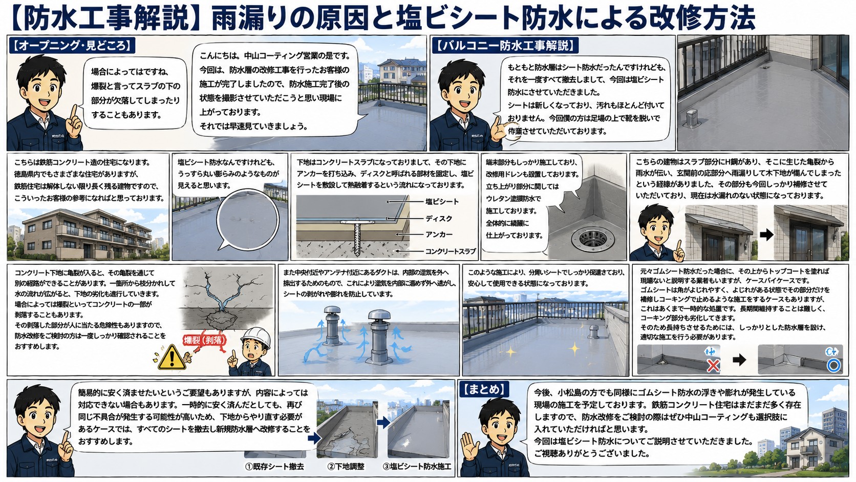 【防水工事解説】雨漏りの原因と塩ビシート防水による改修方法