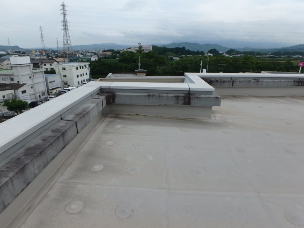 屋上防水面に汚れや経年劣化が見られました