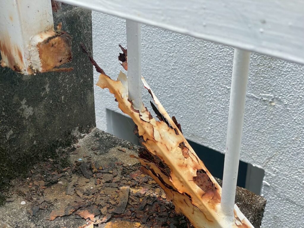 錆が進行し、欠損が見られます